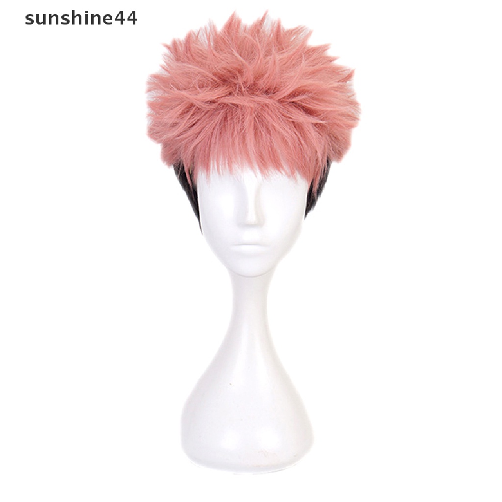 Sunshine Aniem Jujutsu KaisenYuji Itadori Wig / Rambut Palsu Sintetis Model Kepang Warna Pink Smoky Untuk Cosplay