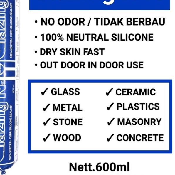 

SILICONE SEALANT SOSIS GLAZING N10 IKA - 600ml NEUTRAL 100% - Putih