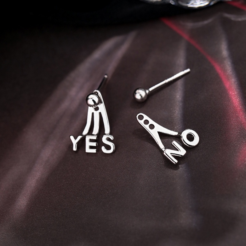 Papaozhu Korea s925 Manik-Manik Perak Ya Tidak Stud Anting Untuk Wanita Gadis Sederhana Fashion Surat Kait Anting-Anting Perhiasan Hadiah