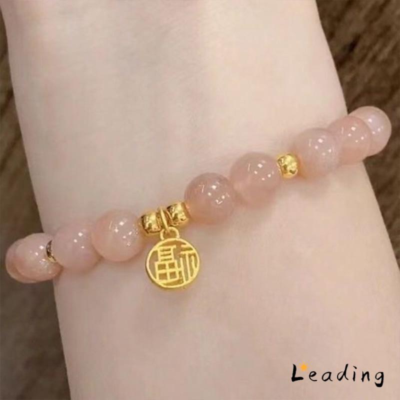 Gelang Kristal Strawberry Bentuk Bulat Warna Pink Untuk Wanita-Le