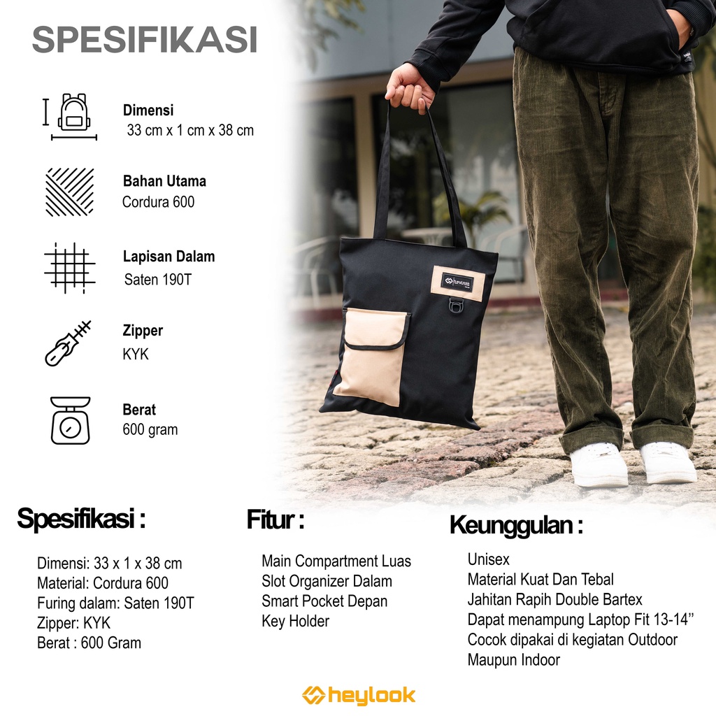 HEYLOOK Project -Tote Bag KANSAS Tas Bahu Pria Wanita Tas Selempang Kuliah Multifungsi