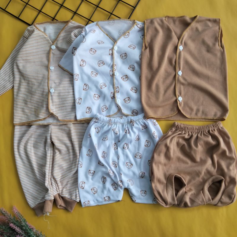 (seri abu) 9 pcs baju bayi sarung tangan kaki kupluk kado bayi perlengkapan baju bayi newborn 0-3 bulan