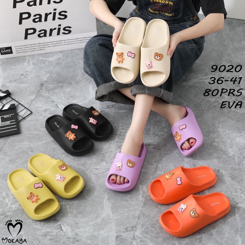 Sandal Slop Jelly Wanita Ban Bear Boba Cute Cantik Sol Tebal Empuk Kekinian Import Mokaya / Size 36-41 (9020)