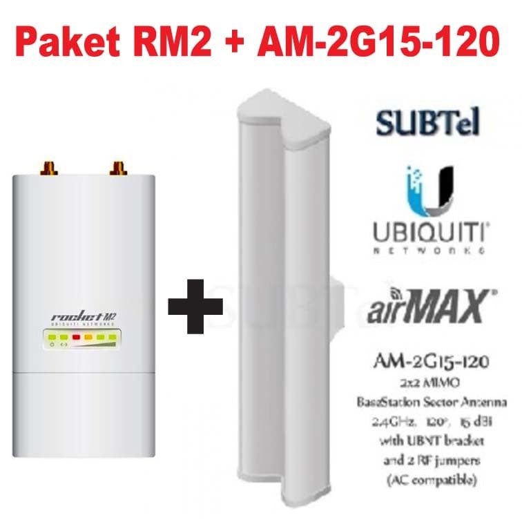 Paket Ubiquiti Rocket M2 + AM-2G15-120 Antena Sectoral 2.Ghz 15dbi 120