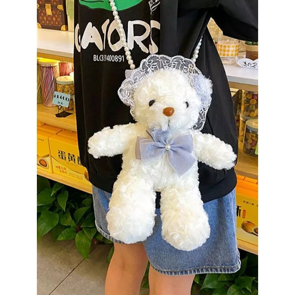 dem_sare - JDS023 Beruang Cimory Tas Selempang Boneka Lucu Tas bulu selempang bahu Selempang Tali Rantai Wanita Fashion