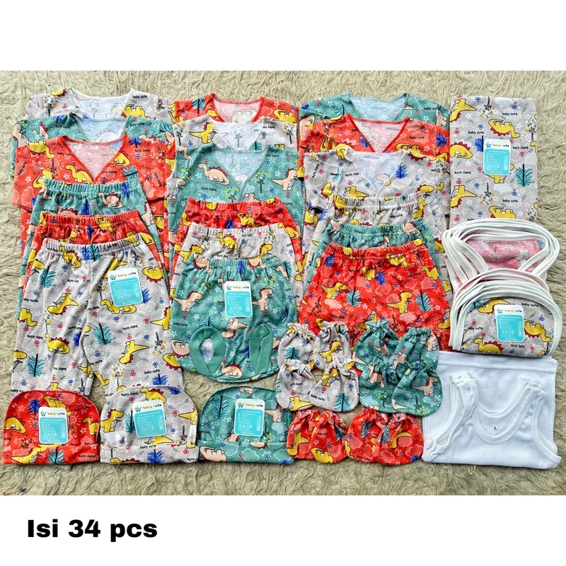 51pcs Paket Lahiran Komplit Perlengkapan Baju Bayi newborn, 3-6 dan 6-12 bulan celana bayi kado Baru Lahir Celana bayi bedong singlet romper topi Kado bayi SNI Promo 8.8