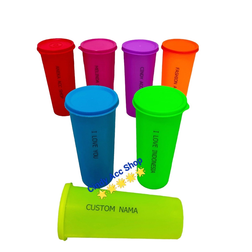 SOUVENIR GELAS PLASTIK PLUS TUTUP WARNA WARNI TUMBLER PLASTIK COLOURFULL CUSTOM NAMA