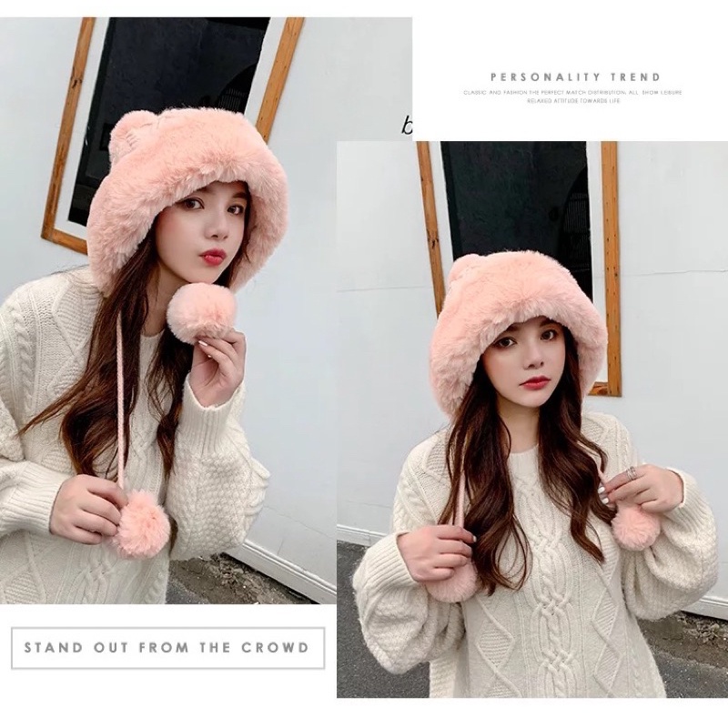 Topi Bulu Pompom Musim Dingin Winter Fur Hat