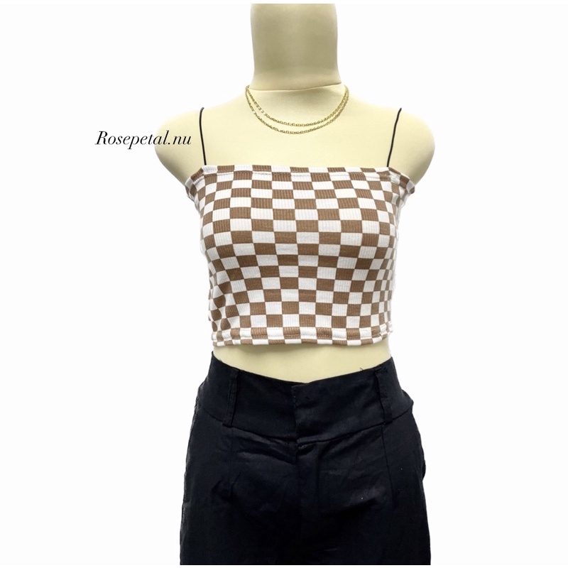Tanktop chess korean style / crop tank catur / tanktop tali spaghetti kotak