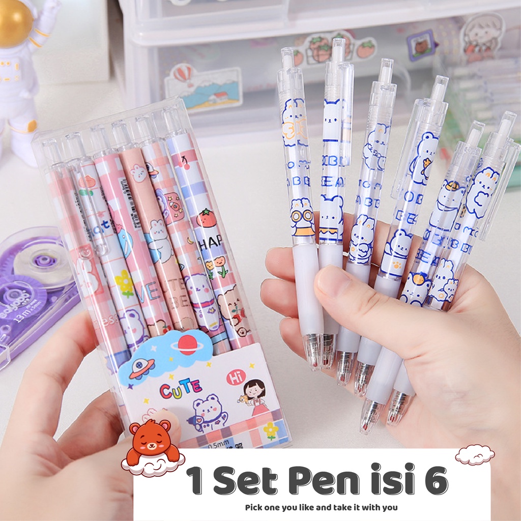 Pretty 1 Pack Pen Gel Kartun Lucu Unik isi 6pcs