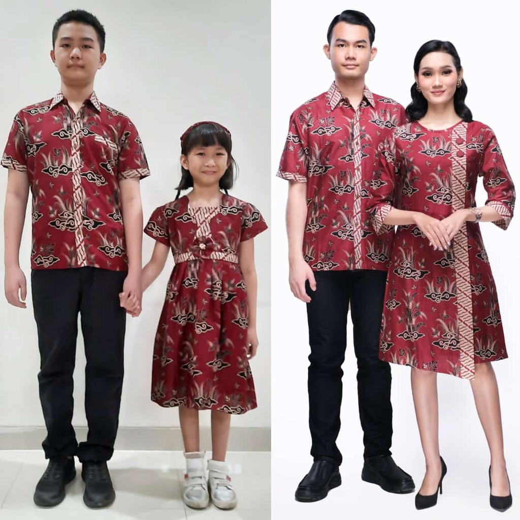 Jual Baju Set Pakaian Keluarga Couple Dress Kemeja Batik Amora Merah Shopee Indonesia