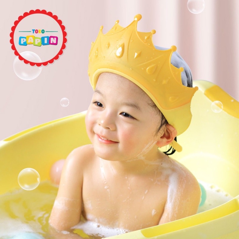 TokoPapin Topi Mandi Keramas Mahkota Anak Bayi Balita Baby Shower Cap Mahkota Peralatan Penutup Pelindung Kepala Mandi Anak Bayi