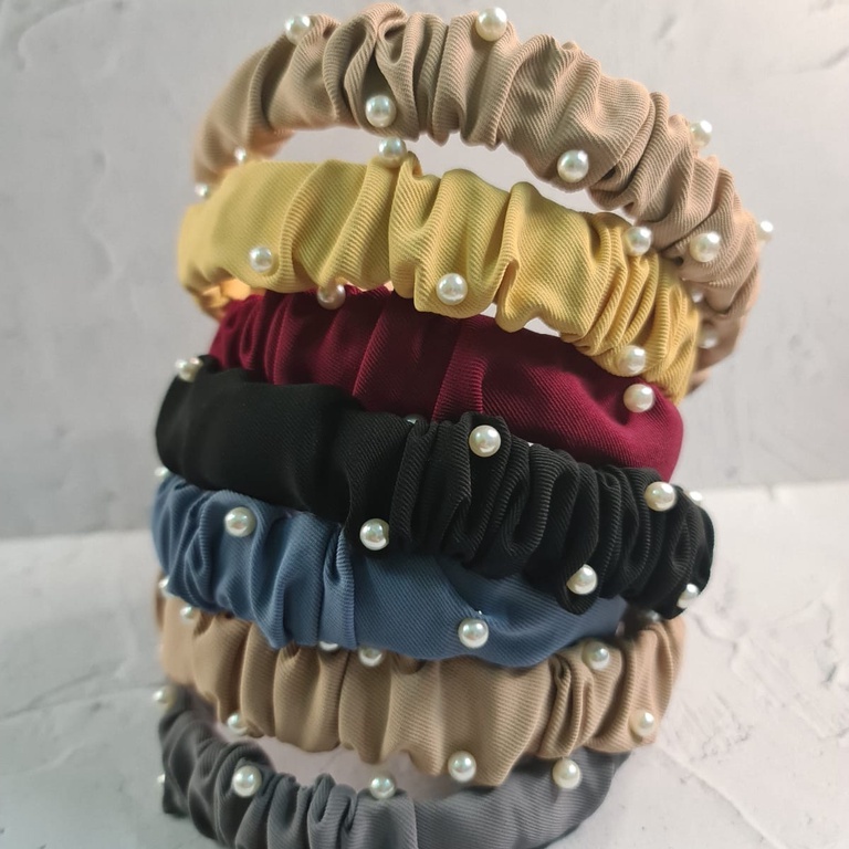 Bando Bandana korea kerut mutiara wanita aksesoris fashion / Bando Nagita /  bando korea kerut mutiara wanita aksesoris fashion