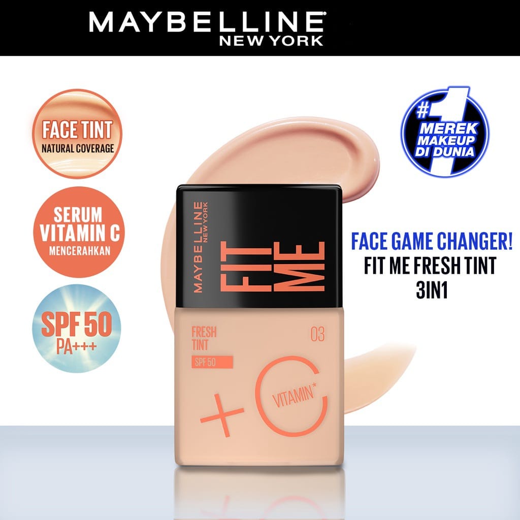 MAYBELLINE Fit Me Fresh Tint 30ml  - Foundation Tint with Vit C &amp; SPF 50 for Fresh &amp; Bright Look Face Make Up
