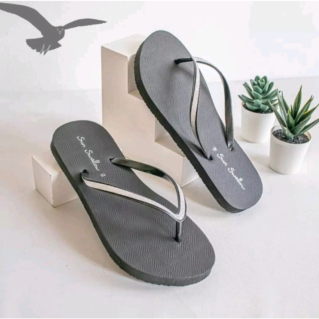 Sandal jepit perempuan Sun swallow crystal