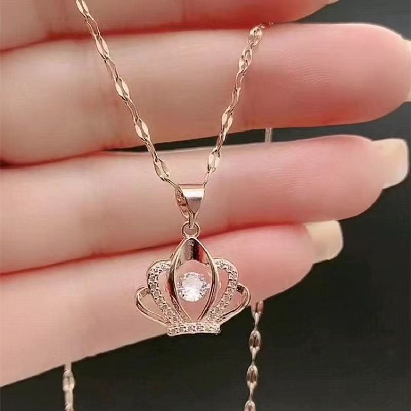 Kalung Rantai Klavikula Hias Liontin Mahkota Kristal Bahan Stainless Steel Untuk Wanita