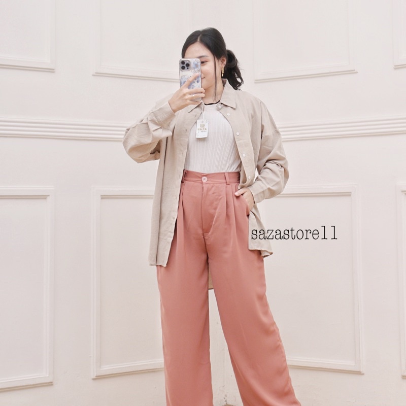 Kemeja Linen Oversized - Oversize Shirt-OVERSIZE IVORY