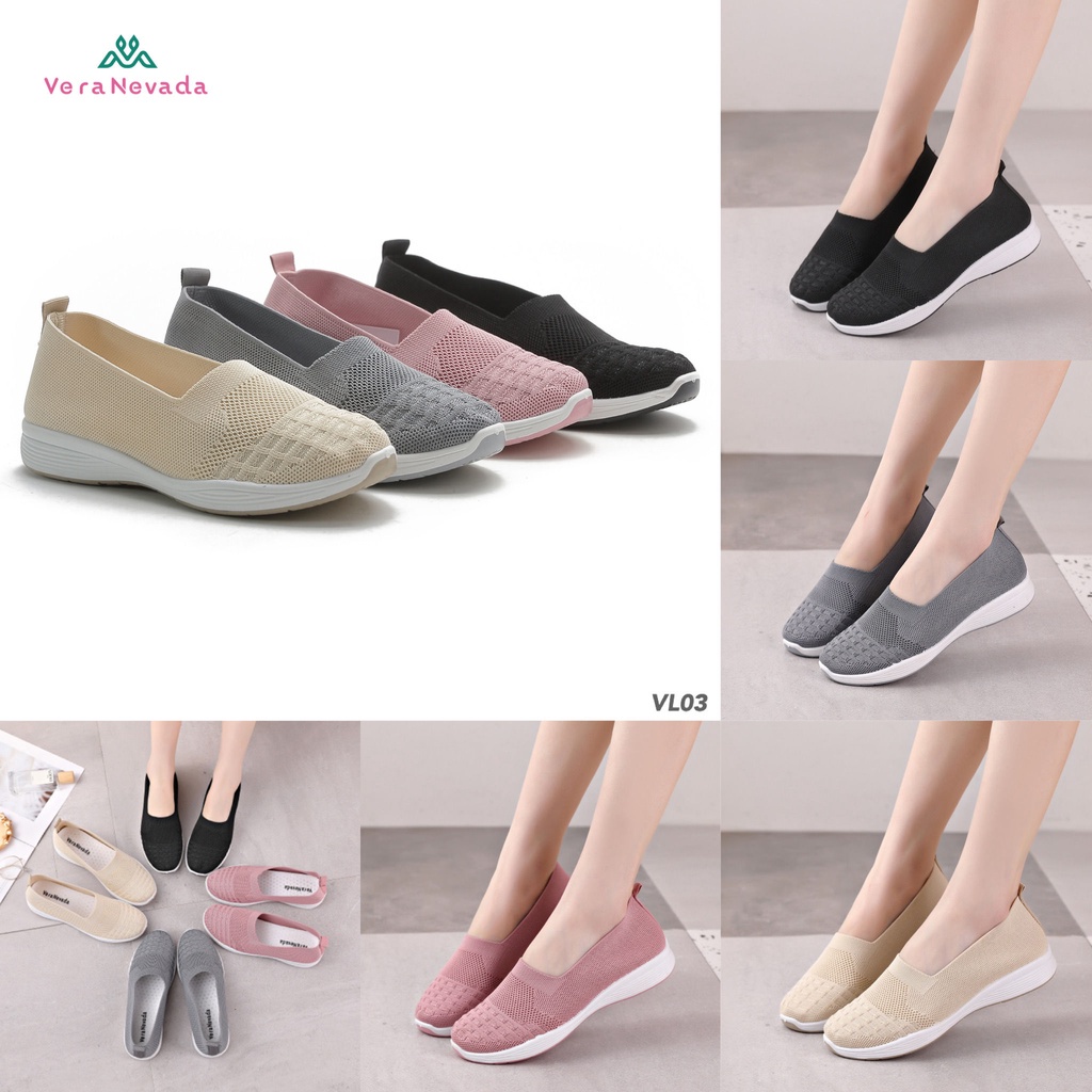 Vera Nevada Sepatu FlyKnit Flat Slip On Wanita Shoes #VL03