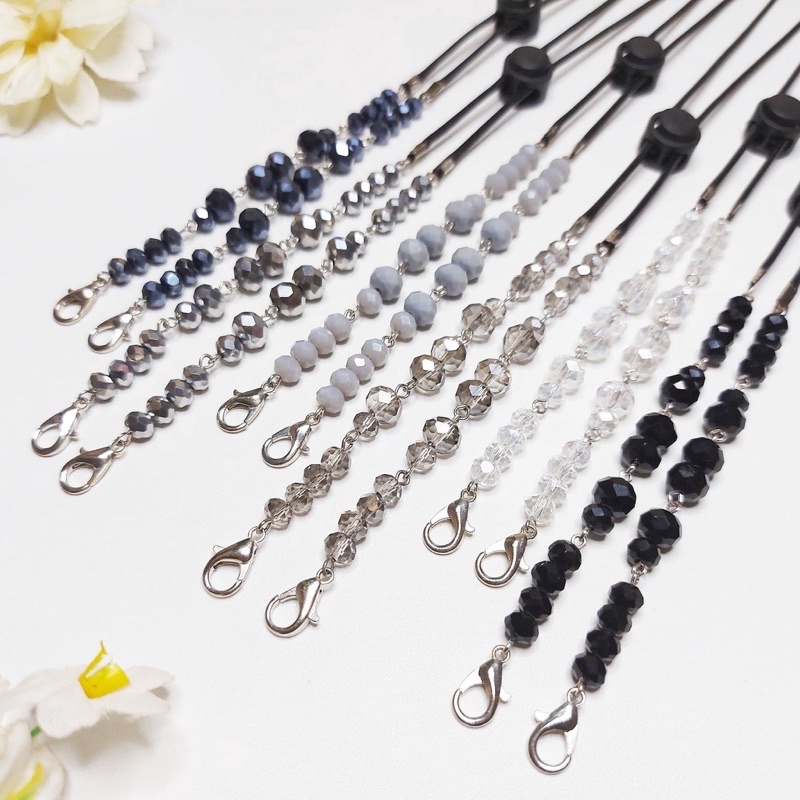 Strap Masker Hijab | Strap Masker 2 in 1 | Kalung Masker Mutiara dan Kristal | Gantungan Masker