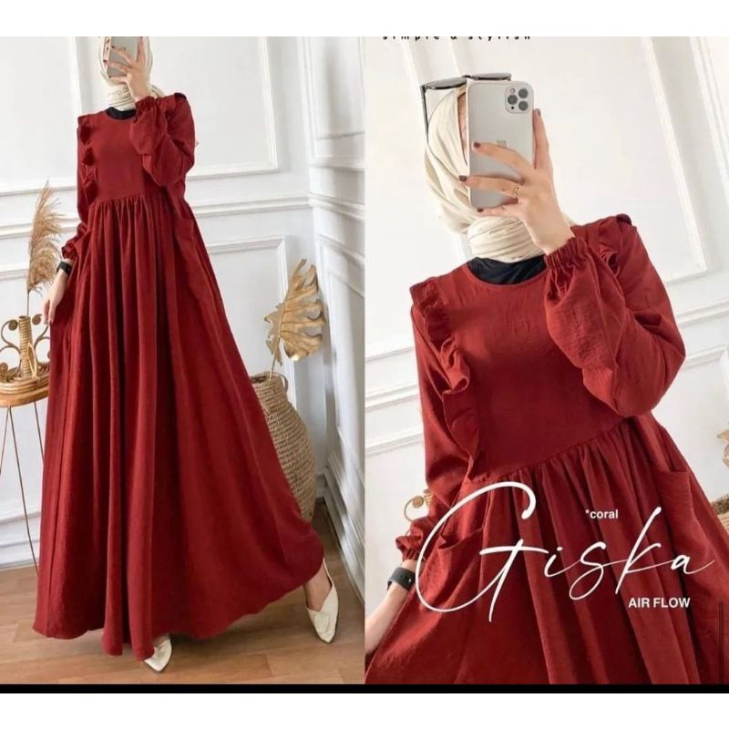 gamis crinkel airflow premium / gamis crinkel terbaru / dress crinkel terbaru / giska dress