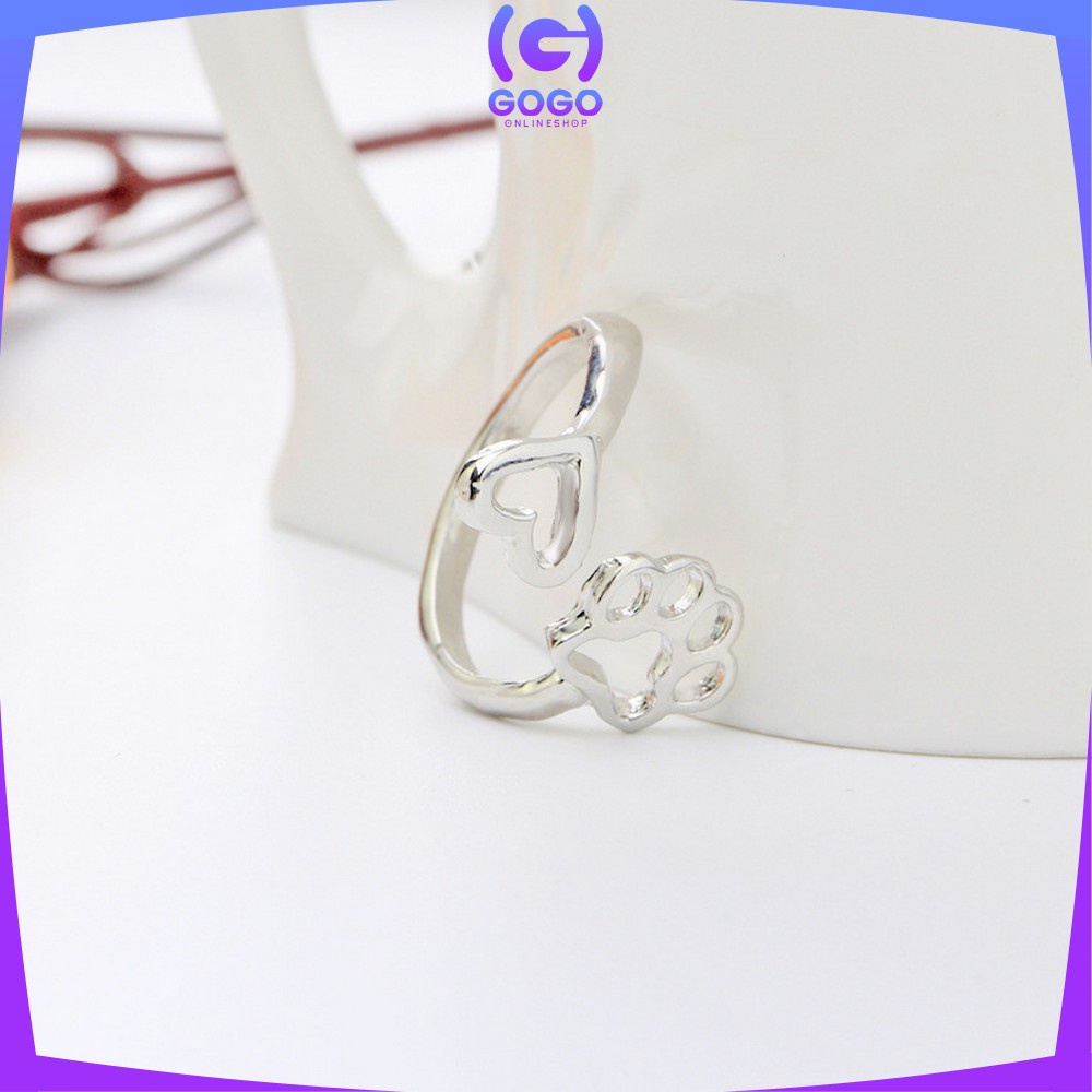 GOGO-K113 K114 Cincin Wanita Fashion Bentuk Hati Motif Paw Kucing / Cincin Simple Perhiasan Antikarat Gaya Korea Untuk Pria Dan Wanita