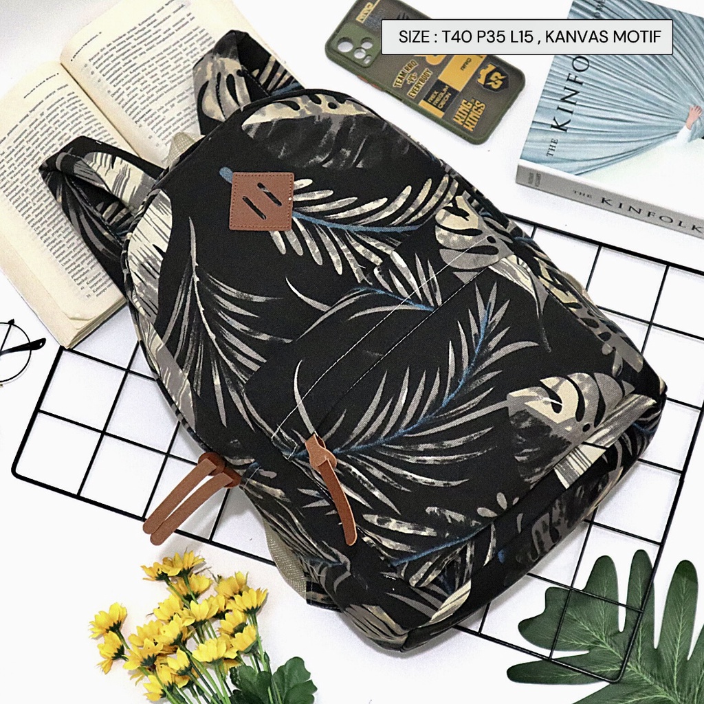 Promo Gratis Ongkir Tas Ransel Pria / Wanita Bahan Kanvas Motif Gaya Korea produk lokal indonesia-Motif 123