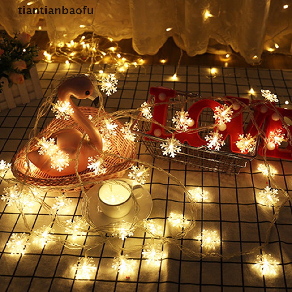 Lampu String LED Bentuk Snowflake Warna Warm White Untuk Dekorasi Natal