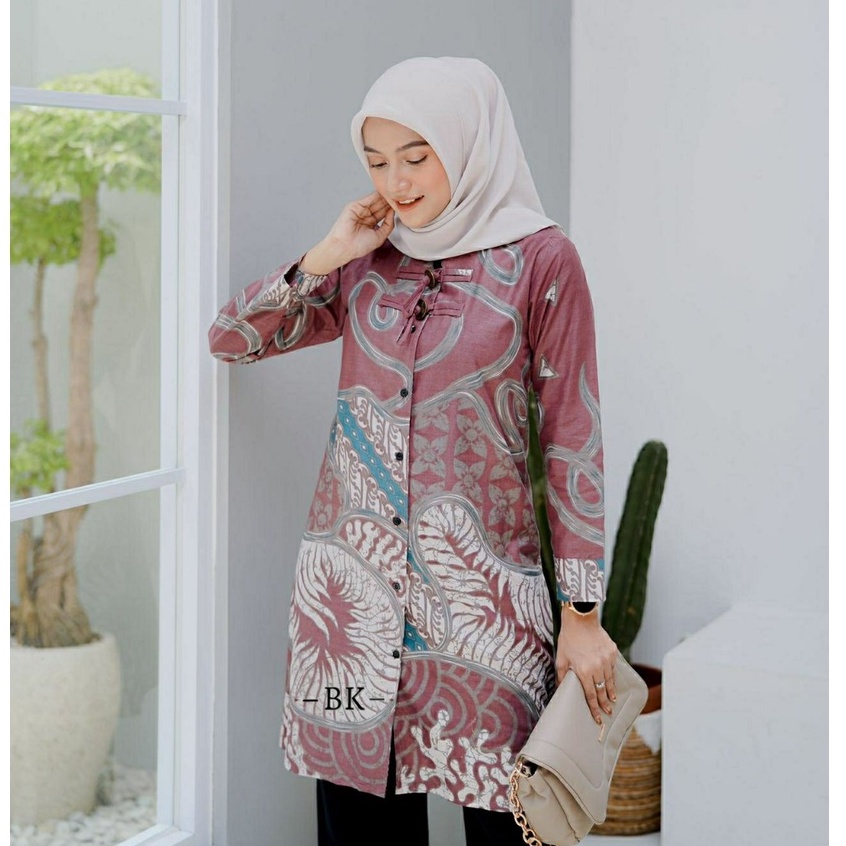 Baju Batik Wanita Modern Atasan Batik Kerja Wanita Kancing Lengan Panjang Tunik Batik Kantor Seragam Batik M L XL XXL