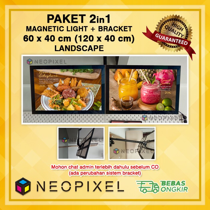 Neon box menu paket 2in1 - uk 120x40 cm - light box LED menu caf