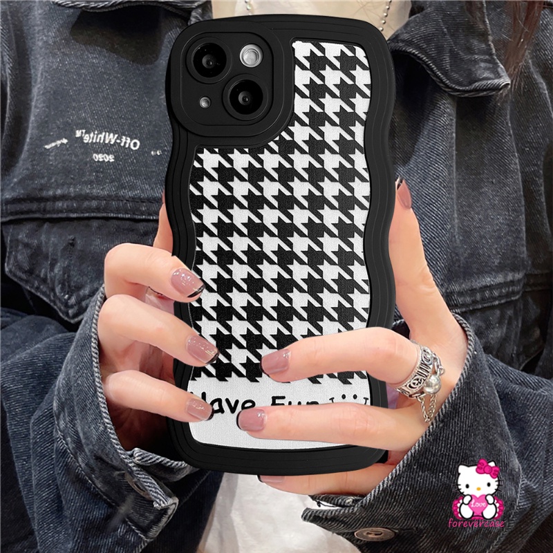 Soft Case Tpu Motif Houndstooth Untuk iPhone 11 13 14 12 Pro Max XR 7Plus 7 8 6s 6 14 Plus X XS Max SE 2020