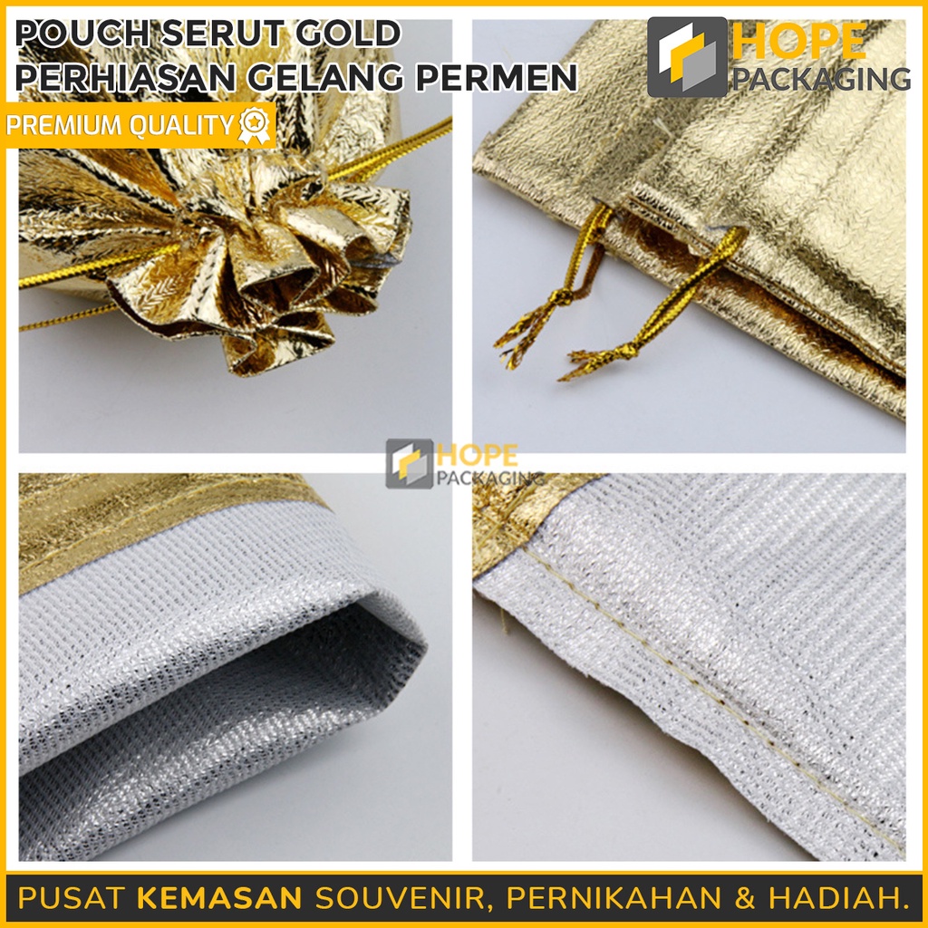 [ 5 PCS ] Pouch Serut Gold XS / S / Kantong Serut Dompet Pouch Bungkus Souvenir Gold