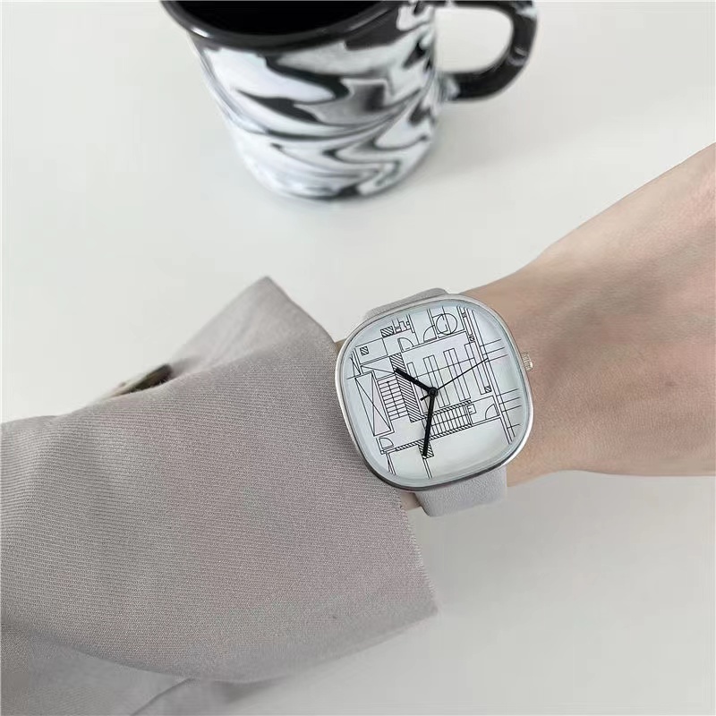 Jam Tangan Wanita Analog Quartz Strap Pu Art Creative Temperament Korean Fashion