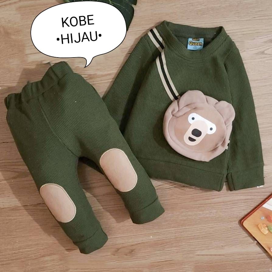 Setelan Anak Cowok - Baju Bayi Laki - Laki Model Sweater stelan Tangan Panjang Celana Panjang Motif Kobe Bear Usia 6 Bulan-3 Tahun