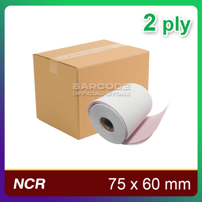 

( 1 DUS ) KERTAS STRUK KASIR 75 X 60 mm RANGKAP 2 PLY ( isi 100 Roll ) DEVINA36