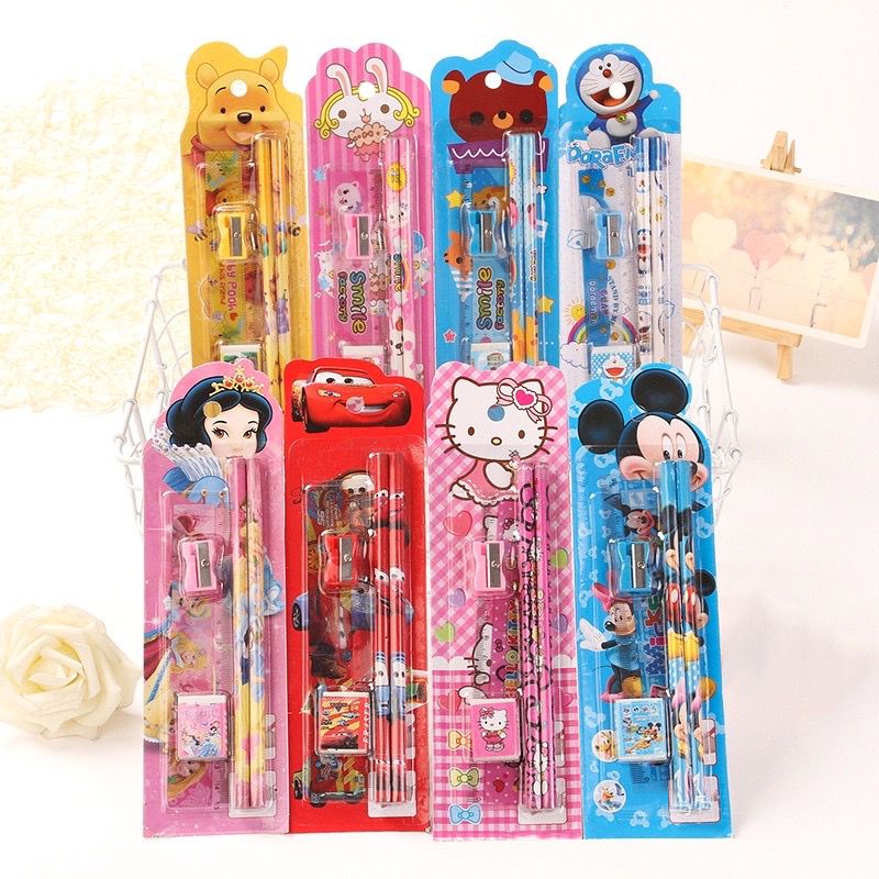 Alat Tulis Set Mini Stationary Set Sekolah 5 in 1 Pensil Set Karakter 5in1 Kartun