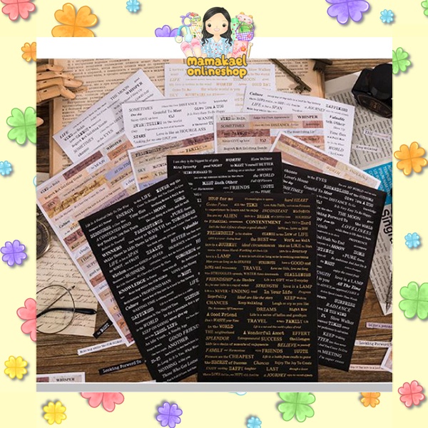 

1 set 4 lembar sticker candy poetry vintage retro english word deco stiker tulisan quotes MK1362