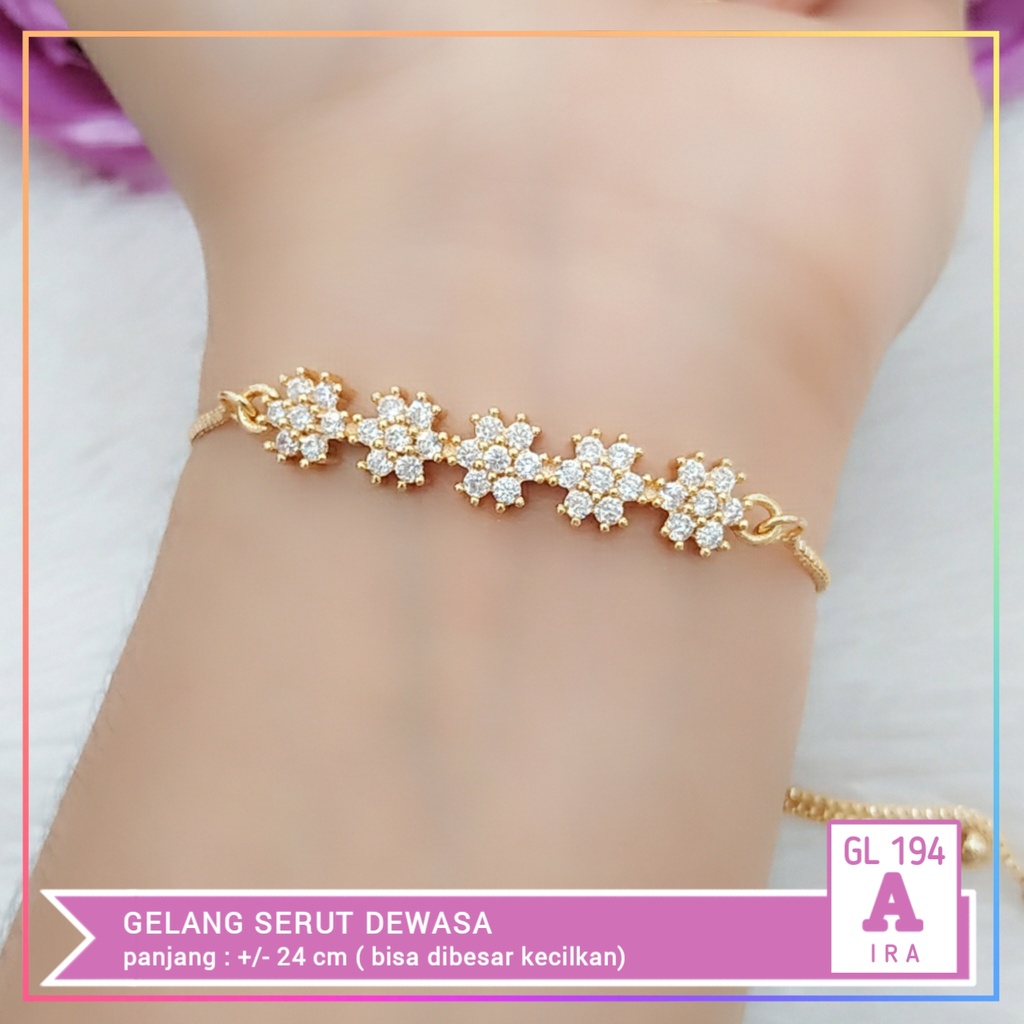 Gelang xuping gelang serut dewasa bunga permata zirkon terlaris perhiasan lapis emas gold GL 194