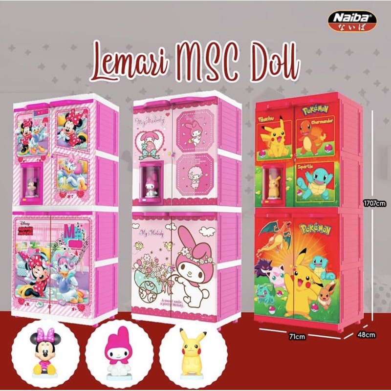 JUMBO Lemari pakaian plastik naiba MSC DOLL BONEKA - 9284 Lemari Baju DORAEMON HELLO KITTY