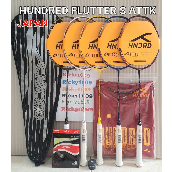 RAKET BADMINTON HUNDRED FLUTTER S ATTACK - POWER ATTACK - TENSION 32 LBS - SHAFT MID-FLEX - ORIGINAL
