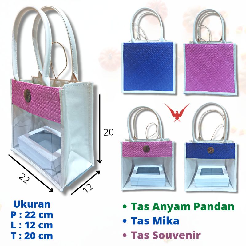 

Tas Anyaman Pandan Mendong Mika Vinyl Hampers Ukuran 22x12x20 cm