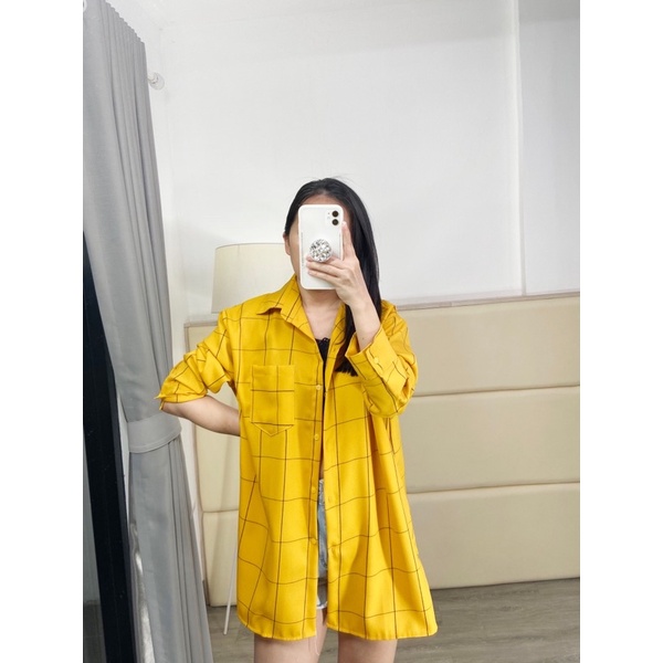 kemeja oversize wanita motif kotak kotak / kemeja jumbo / kemeja casual jumbo