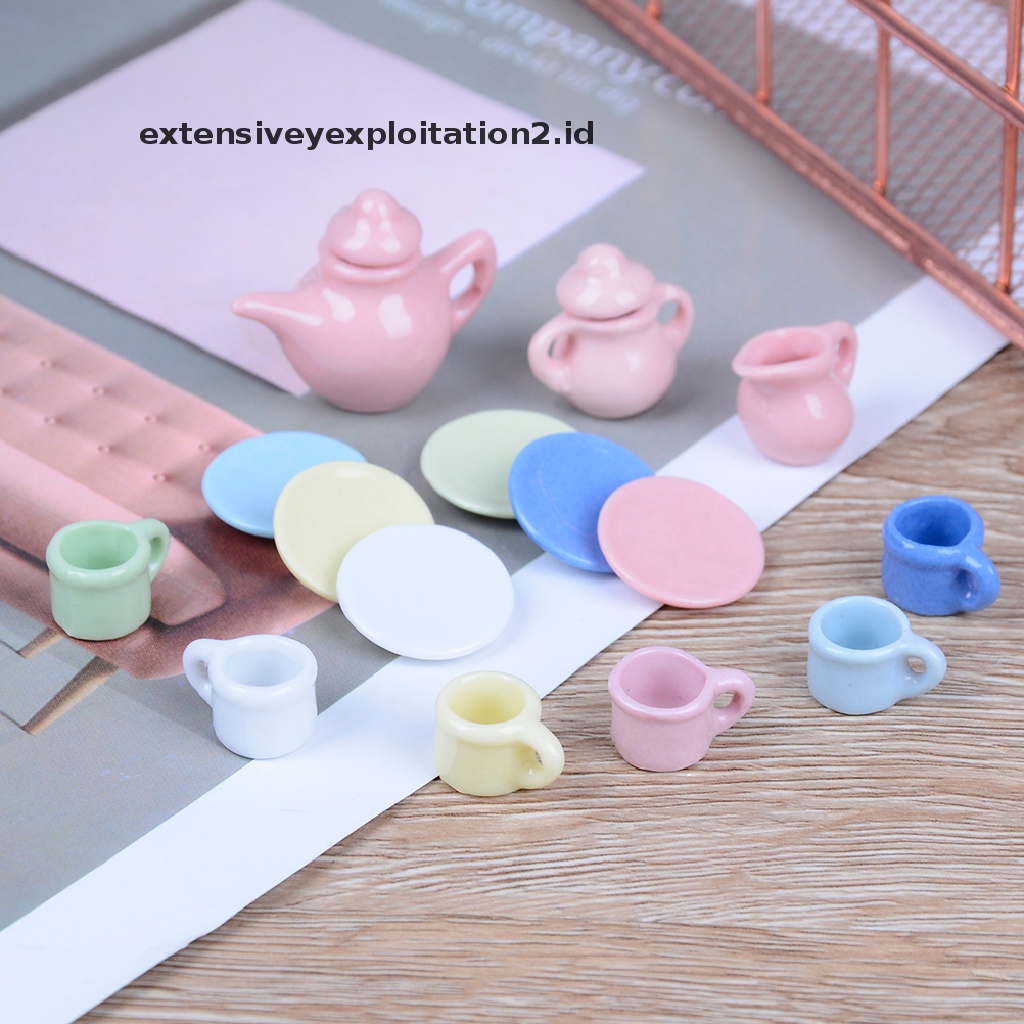 15pcs / set Mainan Miniatur Teko Teh Bahan Keramik Warna-Warni Untuk Aksesoris Rumah Boneka 1: 12