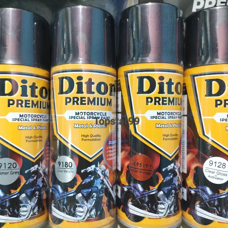 Pilok Cat Diton Premium Paket Komplit 4 Kaleng Ninja Orange Oren 9519 Primer Grey 9120 Silver Metallic 9180 Clear Gloss 9128 400cc Pilox Paketan Cat Semprot Special Spray Paint