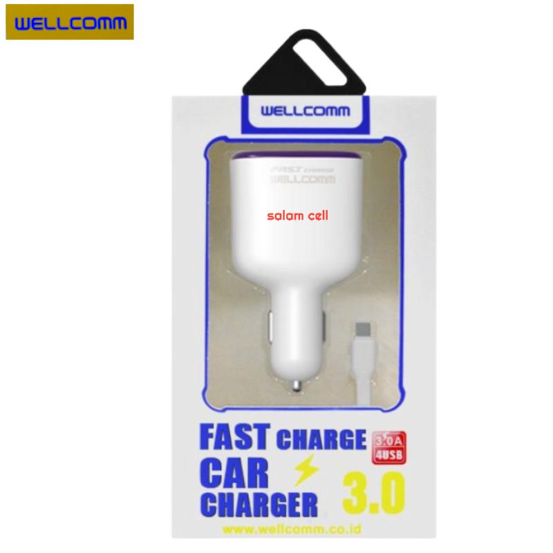 Charger Mobil 4port Usb WELLCOMM Fast Charge Original Garansi Resmi