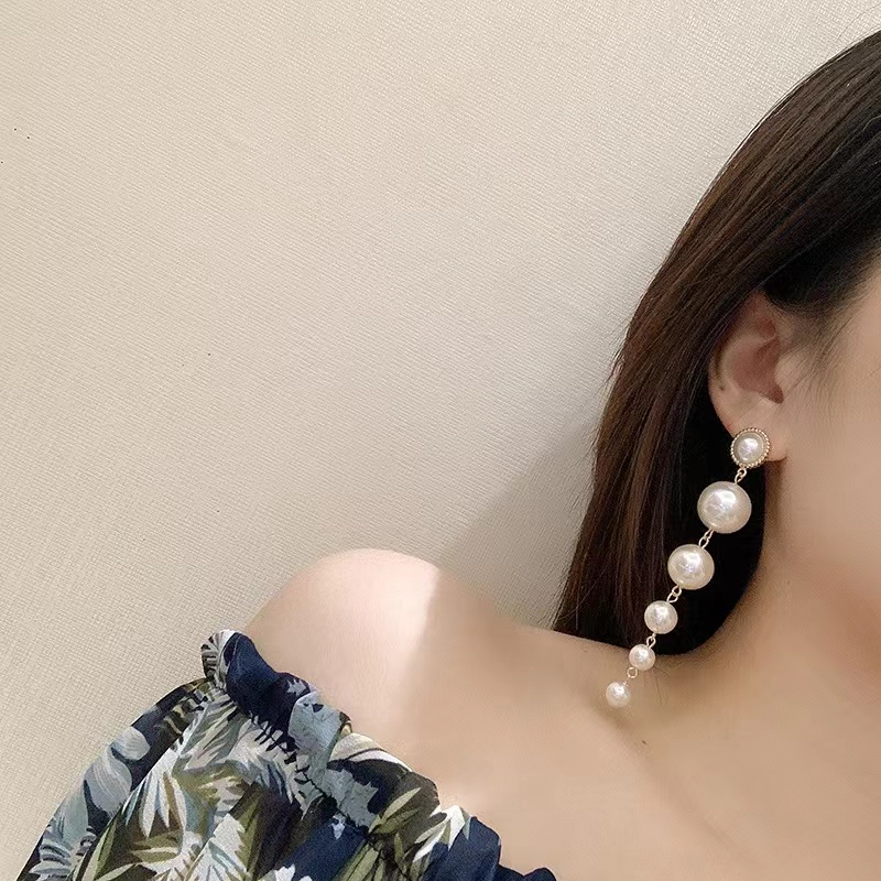 [Bayar Di Tempat] Anting Panjang Korea Dengan Hiasan Liontin Mutiara Untuk Wanita Earring