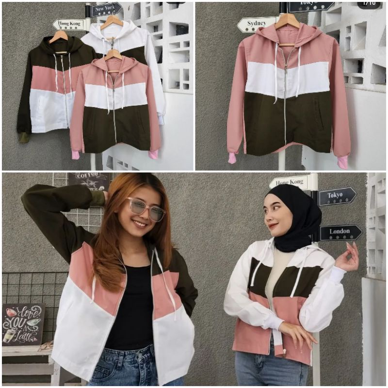 jacket bomber kanvas stars/stars jacket 3tone/jacket 3 warna/jacket wanita/jacket kanvas murah