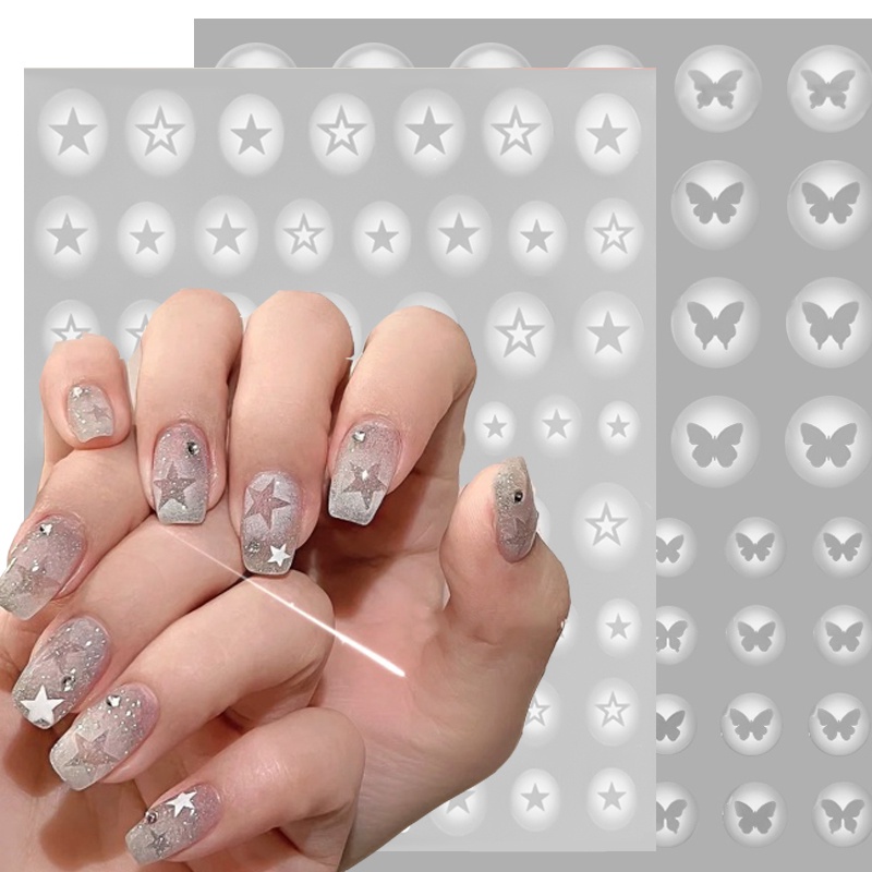 Diy Self-Adhesive Nail Care Stiker 3D Art Dekorasi Nail Decal Aksesoris Putih Bunga Tembus Berongga Kupu-Kupu Stiker Kuku