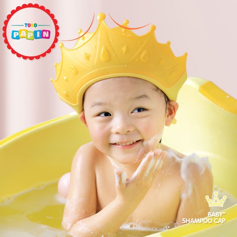 TokoPapin Topi Mandi Keramas Mahkota Anak Bayi Balita Baby Shower Cap Mahkota Peralatan Penutup Pelindung Kepala Mandi Anak Bayi