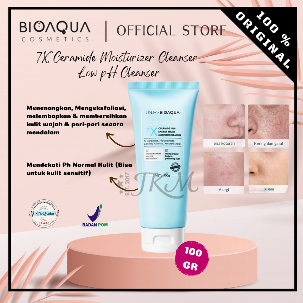 BIOAQUA 7X CERAMIDE MOISTURIZE CLEANSER CUCI MUKA 100GR GENTLE CLEANSER LOW PH CLEANSER FACIAL WASH FOR SENSITIVE SKIN FACE SABUN CUCI MUKA KULIT SENSITIF BPOM ORIGINAL