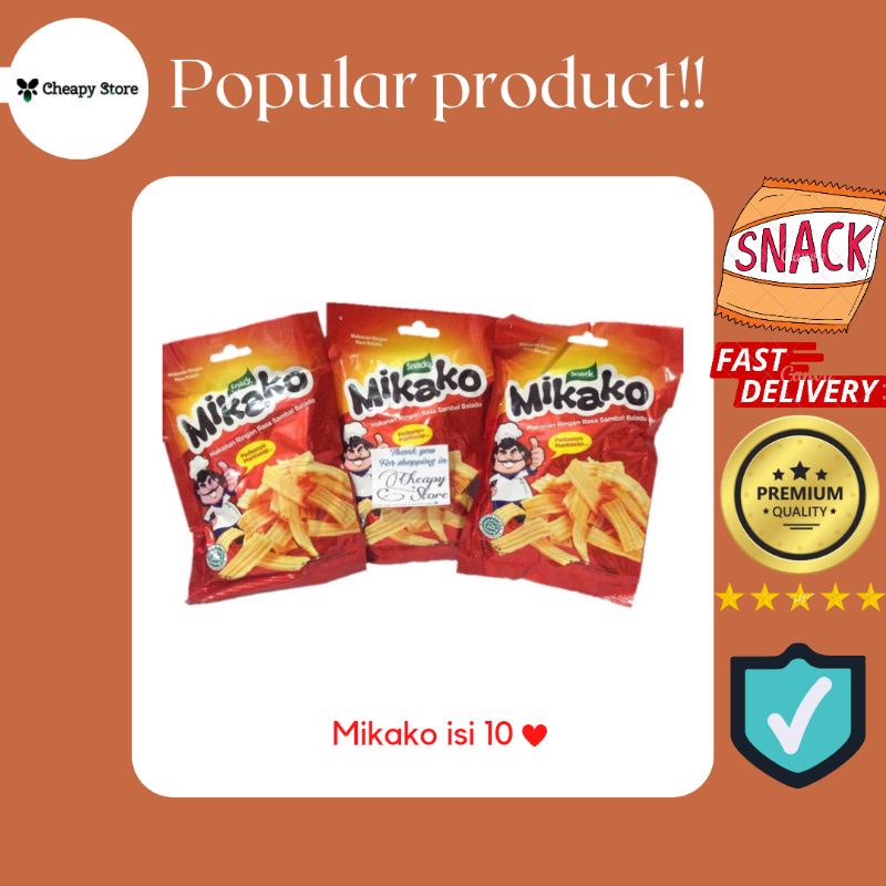 

Snack Mikako isi 10pcs @24gr rasa balado, bawang dan mi goreng